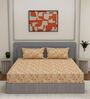 Orange Floral 180 TC Polyester King Sized Bedsheet With 2 Pillow Covers