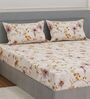 Cream Floral 180 TC Polyester King Sized Bedsheet With 2 Pillow Covers