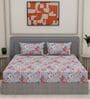 Blue Floral 180 TC Polyester King Sized Bedsheet With 2 Pillow Covers