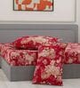 Red Floral 180 TC Polyester King Sized Bedsheet With 2 Pillow Covers
