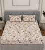 Cream Floral 180 TC Polyester King Sized Bedsheet With 2 Pillow Covers