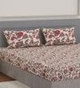 Cream Floral 180 TC Polyester King Sized Bedsheet With 2 Pillow Covers