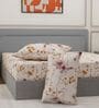 Cream Floral 180 TC Polyester King Sized Bedsheet With 2 Pillow Covers