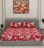 Red Floral 180 TC Polyester King Sized Bedsheet With 2 Pillow Covers