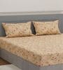 Orange Floral 180 TC Polyester King Sized Bedsheet With 2 Pillow Covers