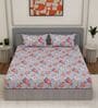 Blue Floral 180 TC Polyester King Sized Bedsheet With 2 Pillow Covers