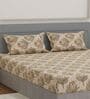 Beige Floral 180 TC Polyester King Sized Bedsheet With 2 Pillow Covers