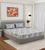 Grey Floral 180 TC Polyester King Sized Bedsheet With 2 Pillow Covers