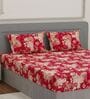 Red Floral 180 TC Polyester King Sized Bedsheet With 2 Pillow Covers
