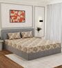 Beige Floral 180 TC Polyester King Sized Bedsheet With 2 Pillow Covers