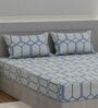 Blue Floral 180 TC Polyester King Sized Bedsheet With 2 Pillow Covers