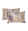 Beige Floral 180 TC Polyester King Sized Bedsheet With 2 Pillow Covers