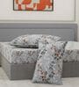 Grey Floral 180 TC Polyester King Sized Bedsheet With 2 Pillow Covers