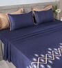 Royal Navy Blue 300TC 100% Cotton Solid Flat Embroidered Super King Bedsheet With 2 Pillow Covers