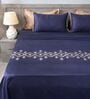 Royal Navy Blue 300TC 100% Cotton Solid Flat Embroidered Super King Bedsheet With 2 Pillow Covers