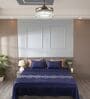 Royal Navy Blue 300TC 100% Cotton Solid Flat Embroidered Super King Bedsheet With 2 Pillow Covers