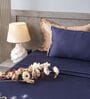 Royal Navy Blue 300TC 100% Cotton Solid Flat Embroidered Super King Bedsheet With 2 Pillow Covers