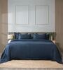 Navy Blue 300TC 100% Cotton Stripe Flat Super King Bedsheet with 2 Pillow Covers