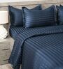 Navy Blue 300TC 100% Cotton Stripe Flat Super King Bedsheet with 2 Pillow Covers