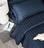 Navy Blue 300TC 100% Cotton Stripe Flat Super King Bedsheet with 2 Pillow Covers