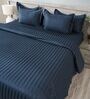 Navy Blue 300TC 100% Cotton Stripe Flat Super King Bedsheet with 2 Pillow Covers
