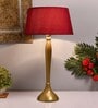 Royal Ovoid gold brushed lamp with red shade