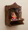 Royal Walnut Finish Ganesha Printed Wooden Pooja Mandir