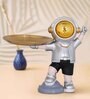 Astronaut Figurine Polyresin Silver Golden Finished Tray