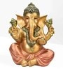Chaturbhuj Ganesh Murti  Polyresin  Gold & Red  Water Resistant