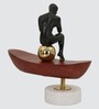 Thinking Man On Boat Sculpture  Wood , Aluminium & Stone  Gold Plated Metal