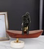 Thinking Man On Boat Sculpture  Wood , Aluminium & Stone  Gold Plated Metal