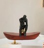 Thinking Man On Boat Sculpture  Wood , Aluminium & Stone  Gold Plated Metal