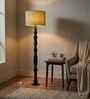 Roz Handcrafted Chancoal Wooden Floor Lamp with Fabric Lampshade in Green Color