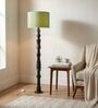 Roz Handcrafted Chancoal Wooden Floor Lamp with Fabric Lampshade in Green Color