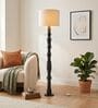 Roz Handcrafted Chancoal Wooden Floor Lamp with Fabric Loose Weave Texture Lampshade in Off White Color