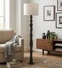 Roz Handcrafted Chancoal Wooden Floor Lamp with Fabric Loose Weave Texture Lampshade in Off White Color