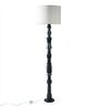 Roz Handcrafted Chancoal Wooden Floor Lamp with Fabric Loose Weave Texture Lampshade in Off White Color