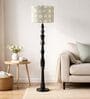 Roz Handcrafted Chancoal Wooden Floor Lamp with Printed Fabric Lampshade in Gold/Grey Color