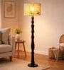 Roz Handcrafted Chancoal Wooden Floor Lamp with Printed Fabric Lampshade in Multicolor Color