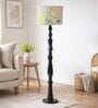 Roz Handcrafted Chancoal Wooden Floor Lamp with Printed Fabric Lampshade in Multicolor Color