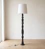 Roz Handcrafted Chancoal Wooden Floor Lamp with Printed Fabric Lampshade in White Color