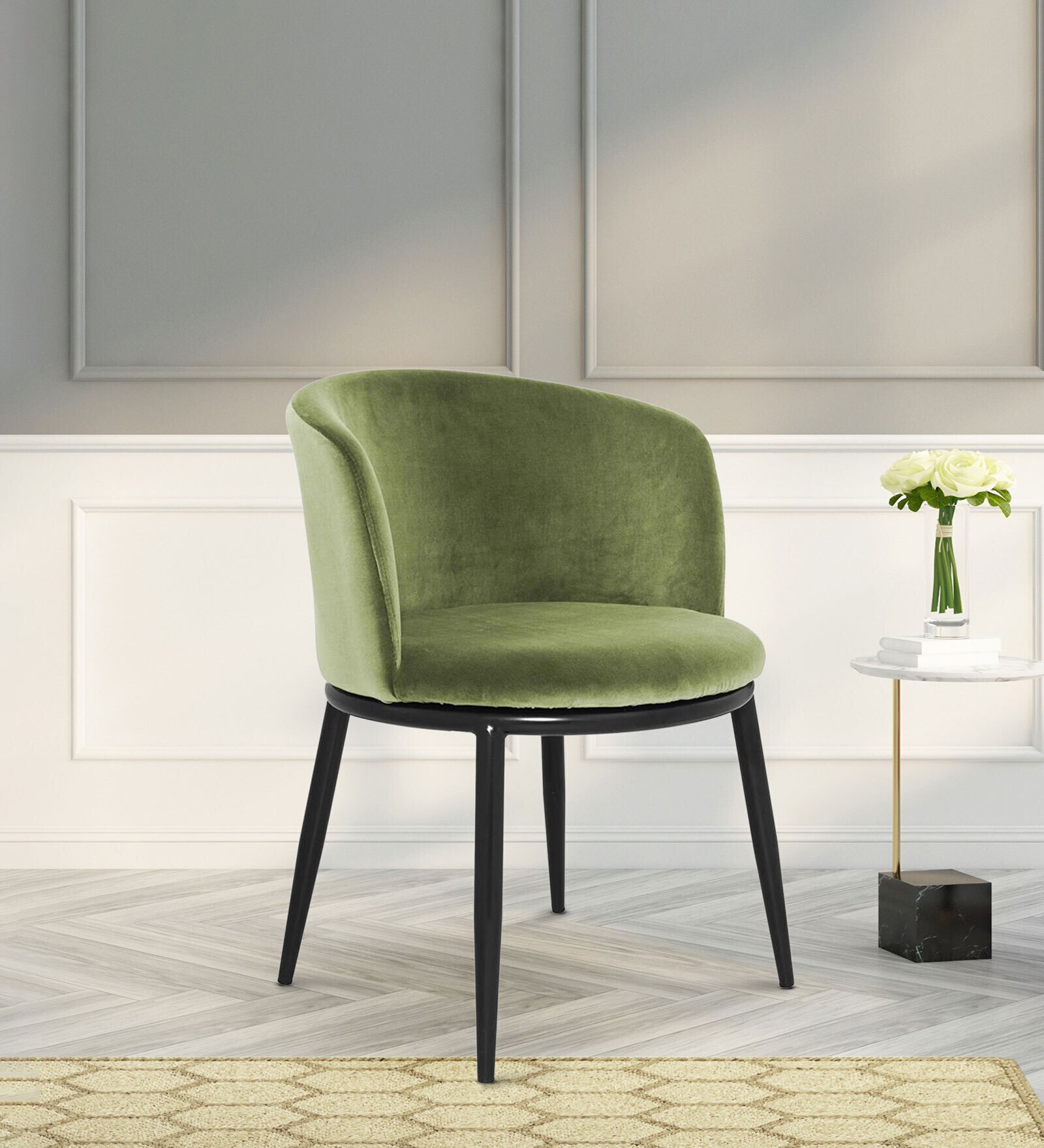 Rsaw Velvet Dining Chair in Green Colour