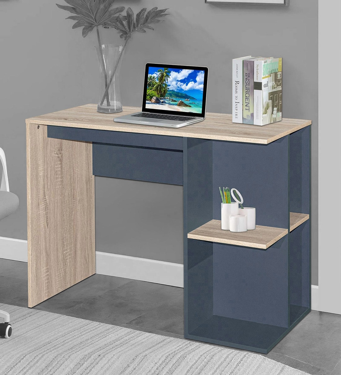 Buy Ruby Writing Table in Somoma Oak & Dark Grey Finish at 20 OFF by