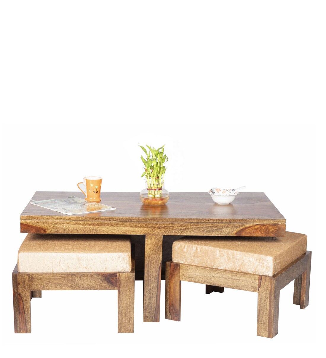 Buy Russell Coffee Table Set in Teak Finish by Ikiriya Online Nesting