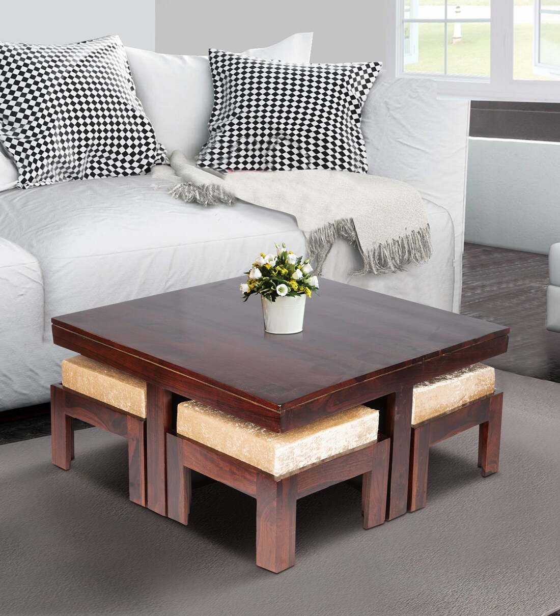 Buy Russell Coffee Table Set in Walnut Finish by Ikiriya Online