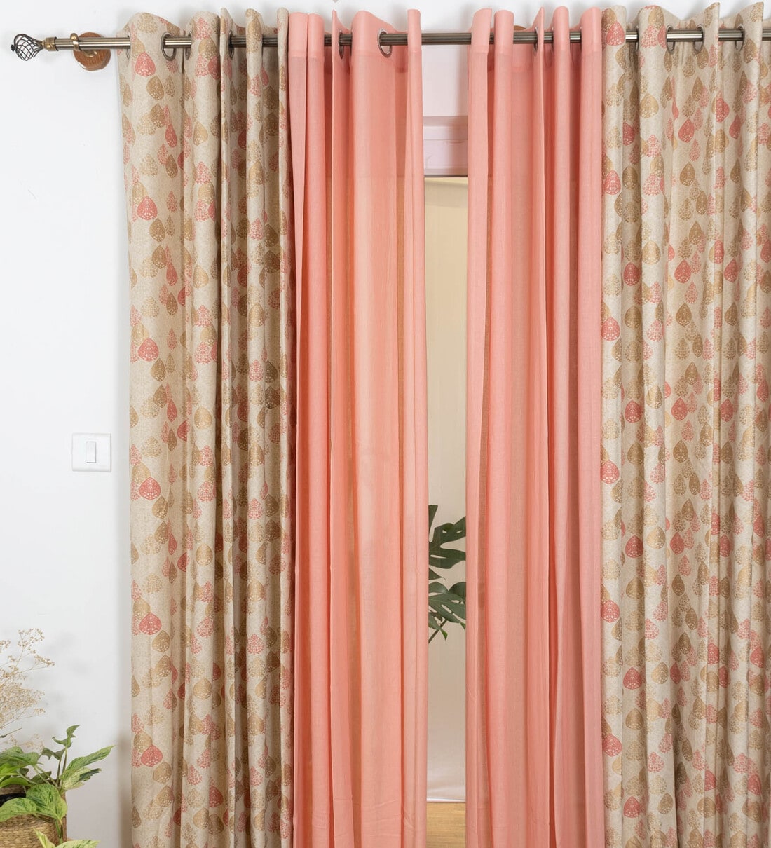 Buy Rust Solid Cotton 5.5 Ft Semisheer Eyelet Window Curtains (Set of 4