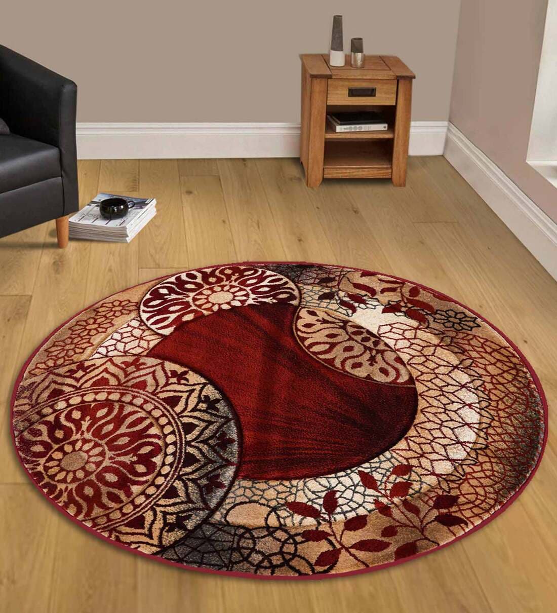 Buy Rust Polypropylene Vintage Machine Made Round Carpet by Obsessions