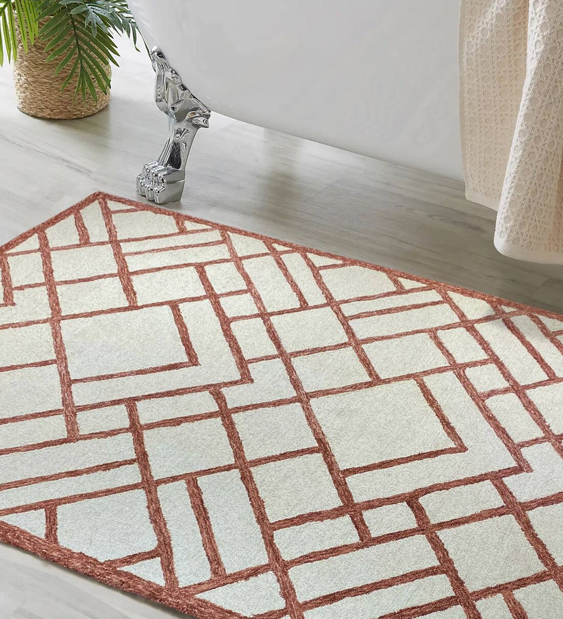 Buy Rust Geometric Wool 5 ft x 7 ft Hand Tufted Carpet by QAALEEN at 12 ...