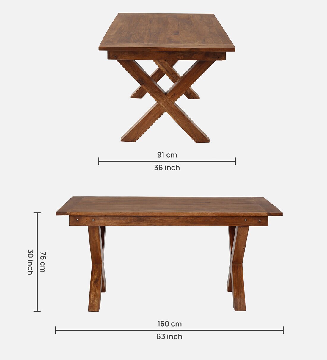 Buy Rustic Solid Wood 6 Seater Dining Table in Brown Finish by Star