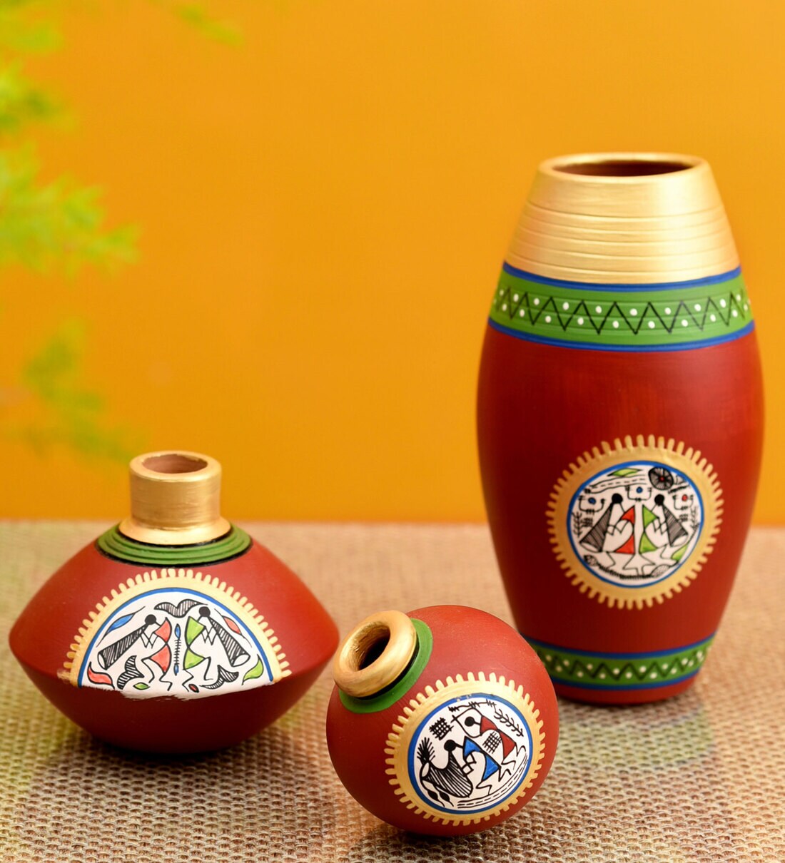 Buy Rustic Warli (Set Of 3) Red Terracotta Table Vase at 23 OFF by